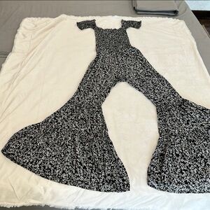 Olivaceous Black and White Flare Jumpsuit